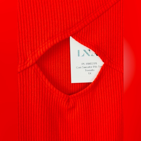 LNA - CORI LONG SLEEVE RIBBED SWEATER PEEKABOO CHEST CUFF WRISTS TOMATO RED 1X - Picture 5 of 11
